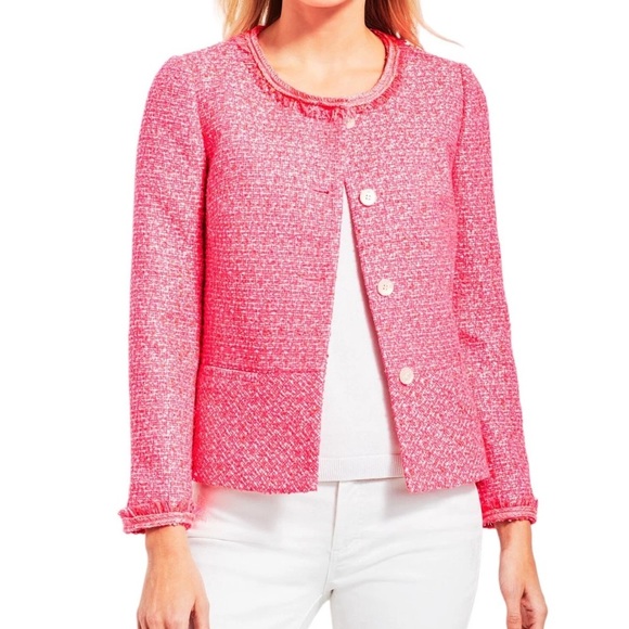 Talbots Vibrant Pink Tweed Jacket Button Front Size 14 - Picture 5 of 13